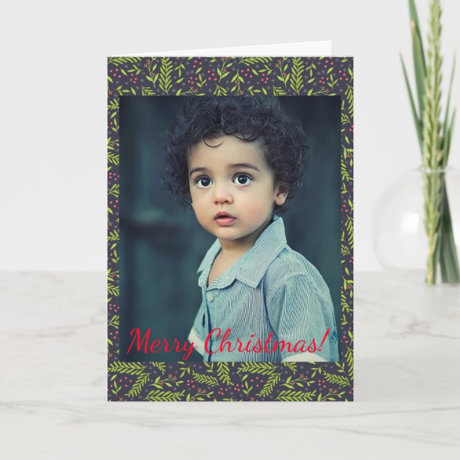 Jul Cypress Snöflingor Berries Red Photo Anteckningskort (Framsida)