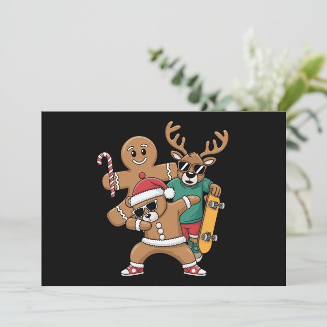 Jul Dabbaing Santa Björn Skate Ren Xmas  Julkort (Stående Fram)
