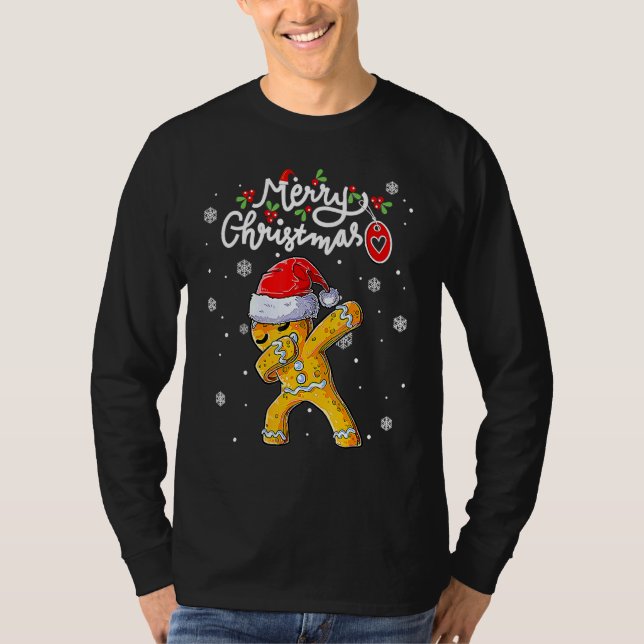 Jul Dabbing Gingerbröd Santa Hat Julafton Cooki T Shirt (Framsida)