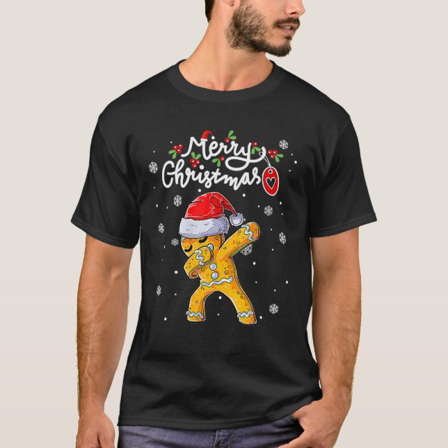Jul Dabbing Gingerbröd Santa Hat Julafton Cooki T Shirt (Framsida)