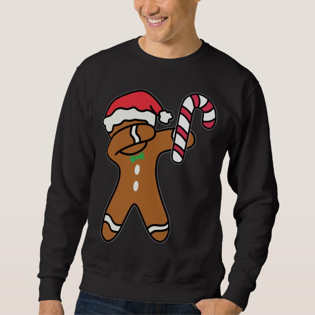 Jul Dabbing Pepparkaksgubbe Candy cane Dance Lång Ärmad Tröja (Framsida)