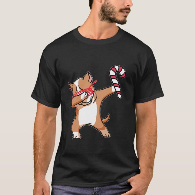 Jul Dabbing Pitbull Puppy Hund Dan Candy cane T Shirt (Framsida)