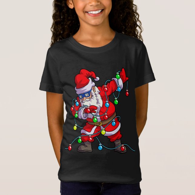 Jul Dabbing Santa Träd Ljus T Shirt (Framsida)