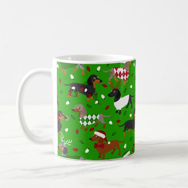 Jul Dachshund Alla Jackar kaffe Mugg (Vänster)