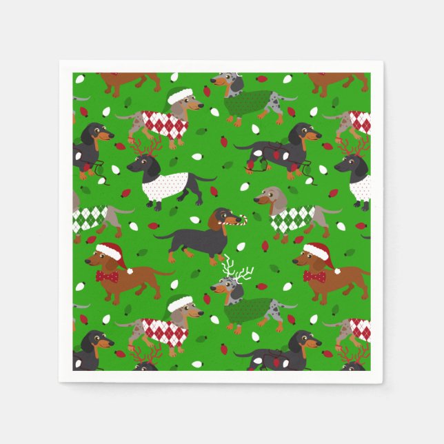 Jul Dachshund Alla Jackar Napkins Pappersservett (Framsidan)