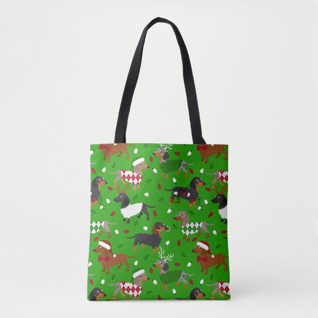 Jul Dachshund Alla Jackar Tote Bag Tygkasse (Framsida)