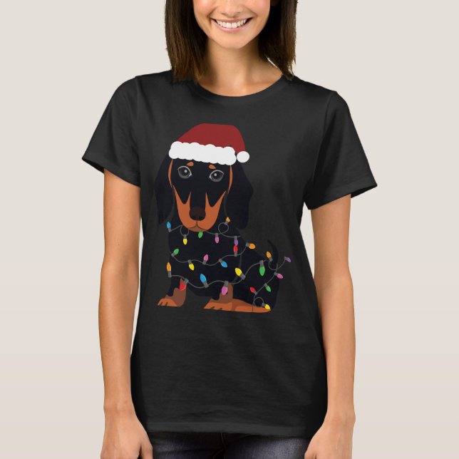 Jul Dachshund Cute Hund Santa Hat T Shirt (Framsida)