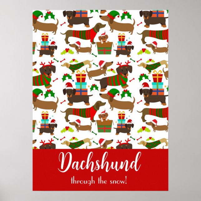 Jul Dachshund Funny Helgdag Poster (Framsidan)
