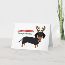 Jul Dachshund genom Snö Reindeer Hund Kort
