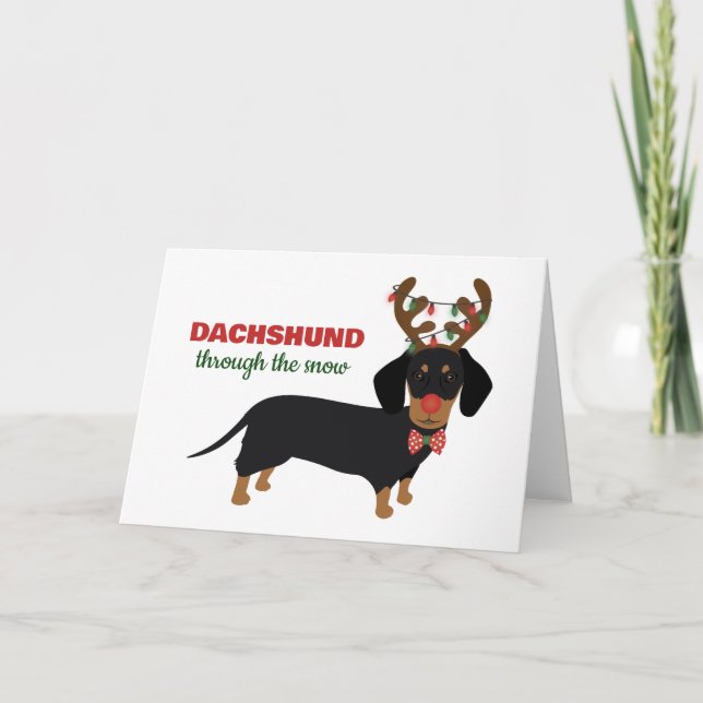 Jul Dachshund genom Snö Reindeer Hund Kort (Framsida)