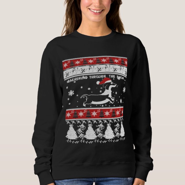 Jul Dachshund genom Snö T Shirt (Framsida)