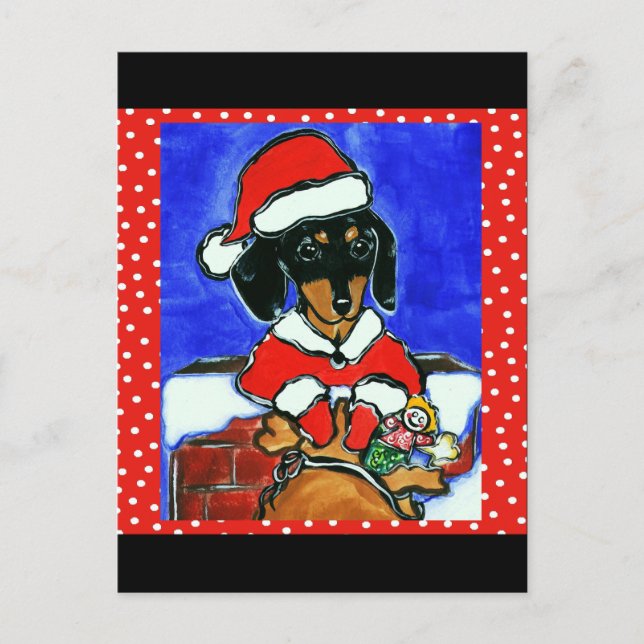 Jul Dachshund Helg Vykort (Framsida)