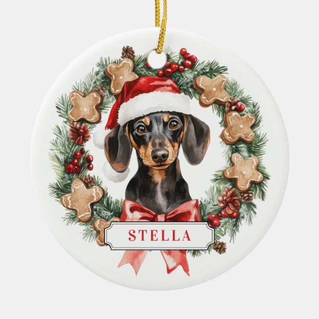 Jul Dachshund Hund Ceramic Circle Ornament (Framsidan)