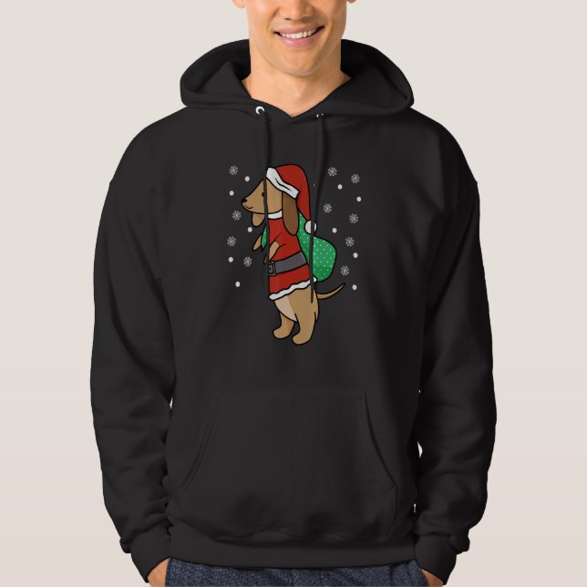 Jul Dachshund Hund Cute Wiener Hundar Julafton Hoodie (Framsida)