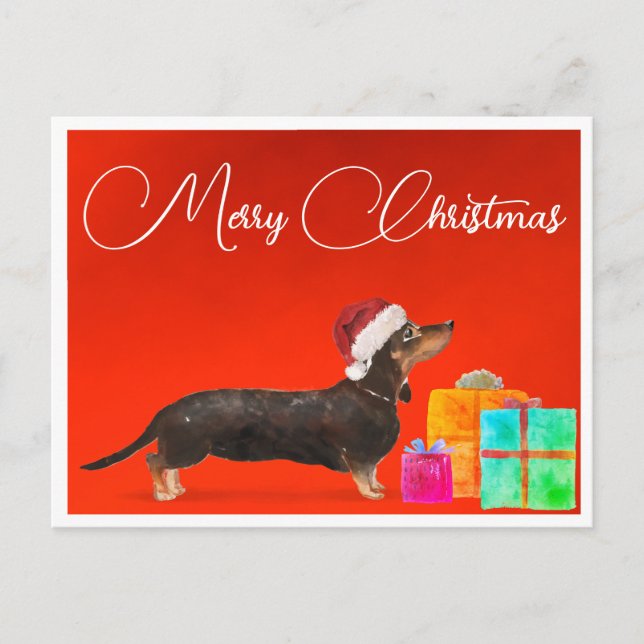 Jul Dachshund Hund God jul Vykort (Framsida)
