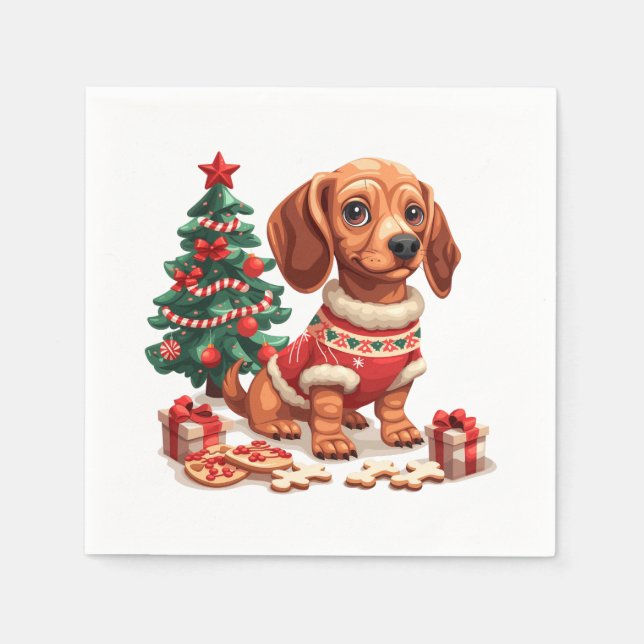 Jul Dachshund Hund Helgdag Cookies Pappersservett (Framsidan)