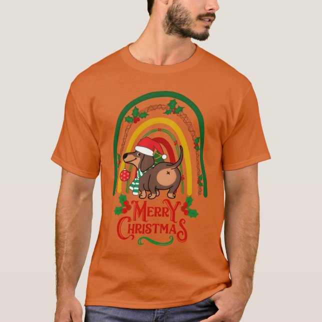 Jul Dachshund hund önskemål God jul gir T Shirt (Framsida)