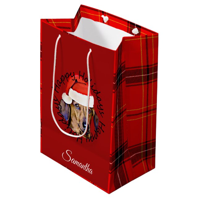 Jul Dachshund hund Personlig Gift Bag (Framsidan Vinklad)