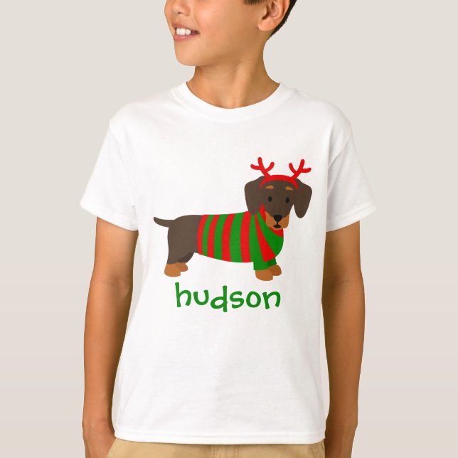 Jul Dachshund Hund Personlig T-Shirt (Framsida)