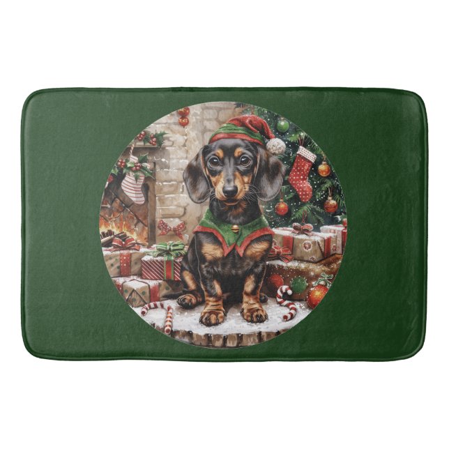 Jul Dachshund Hundar Elf Badrumsmatta (Framsidan)