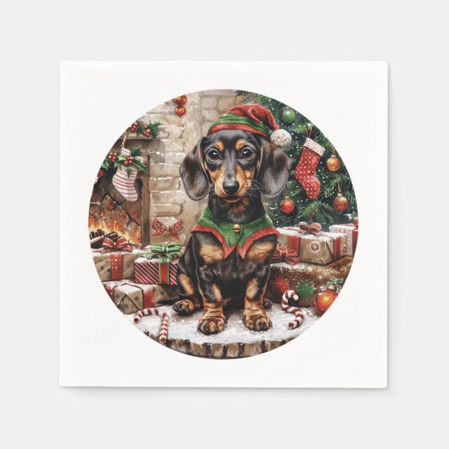 Jul Dachshund Hundar Elf Pappersservett (Framsidan)