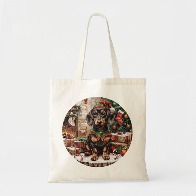 Jul Dachshund Hundar Elf Tygkasse (Framsidan)