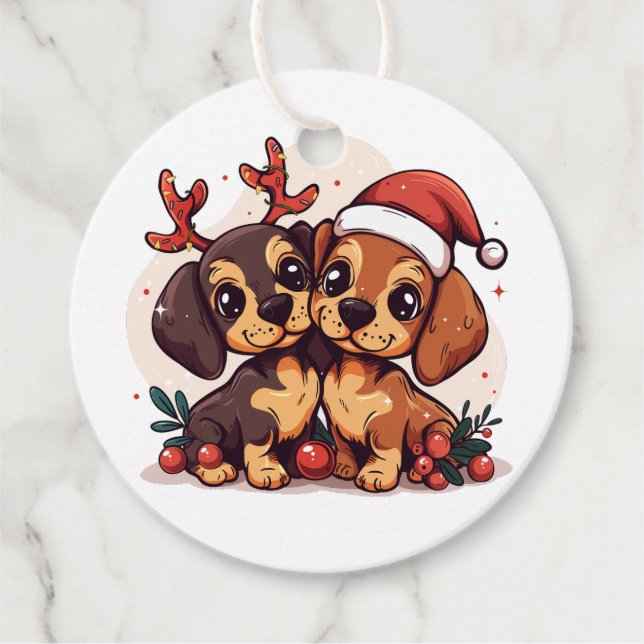 Jul Dachshund Hundar Gåvor Etiketter (Framsida)