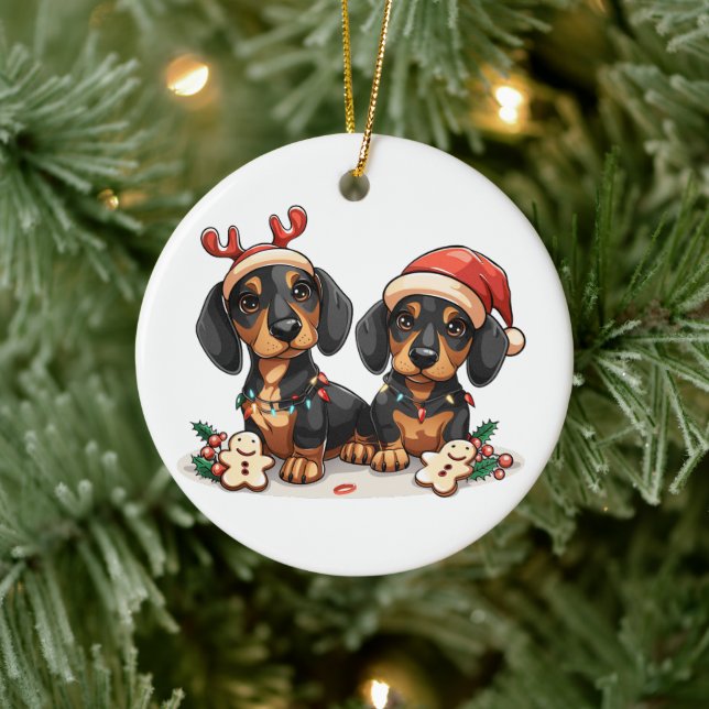 Jul Dachshund Hundar Julgransprydnad Keramik (Träd)