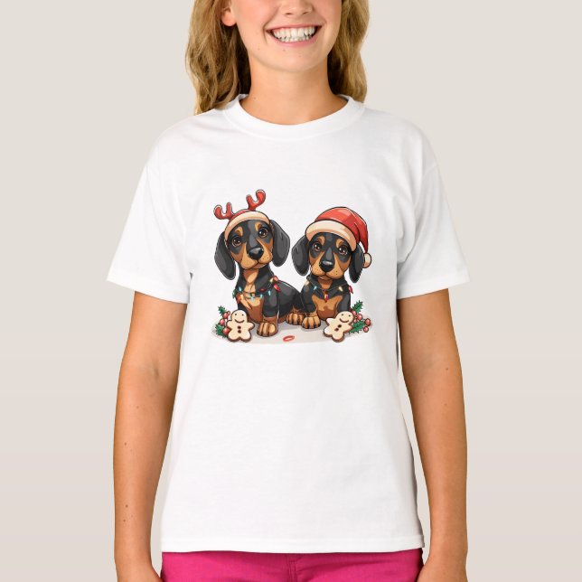 Jul Dachshund Hundar T Shirt (Framsida)