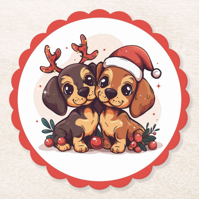 Jul Dachshund Hundar Underlägg Papper (Framsida)