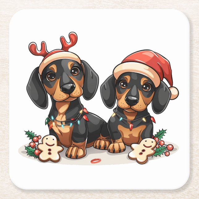 Jul Dachshund Hundar Underlägg Papper Kvadrat (Framsidan)