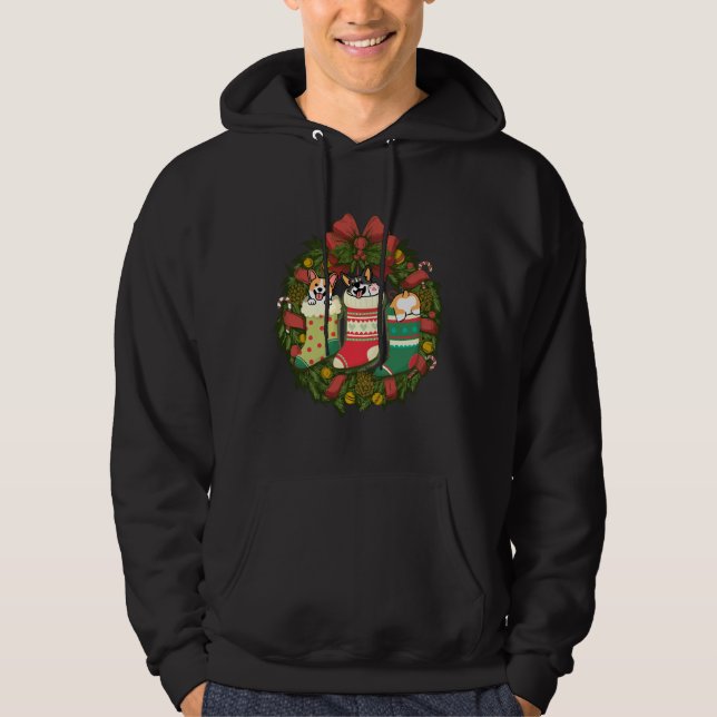 Jul Dachshund i socks Corgi Hund älskare Hoodie (Framsida)