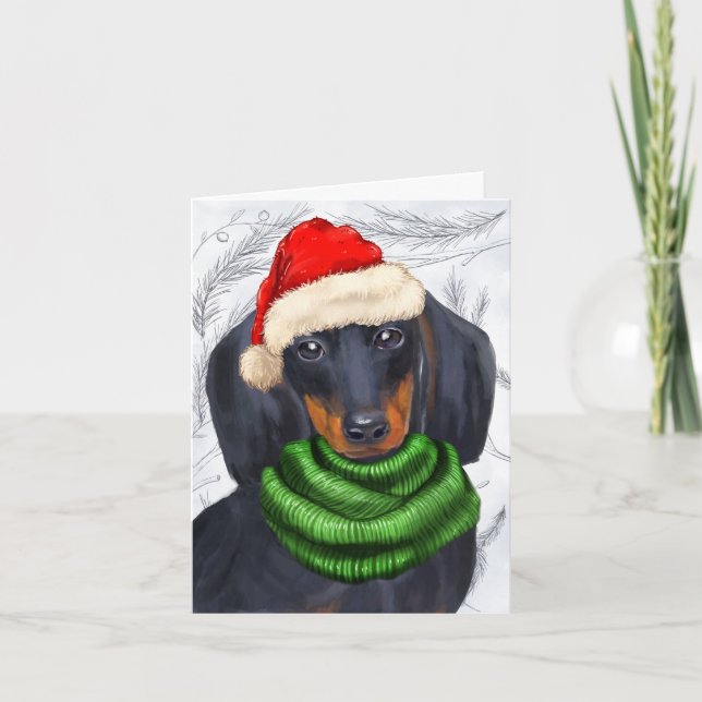 Jul Dachshund och Botaniskt Gräs Helgkort (Framsida)