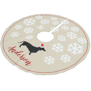 Jul Dachshund och Santa Hat Personlig Julgransmatta Borstad Polyester