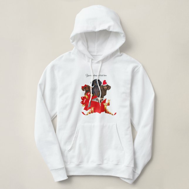 Jul Dachshund Red Gift Box Hoodie T Shirt (Design framsida)