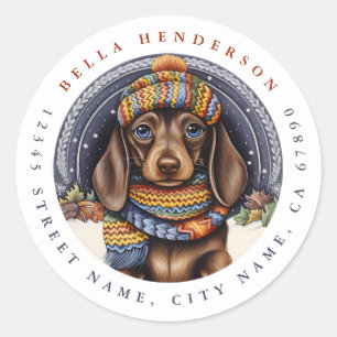 Jul Dachshund Round Stickers Runt Klistermärke