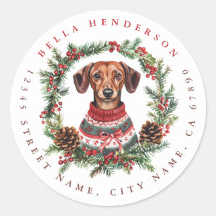Jul Dachshund Round Stickers Runt Klistermärke