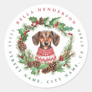 Jul Dachshund Round Stickers Runt Klistermärke