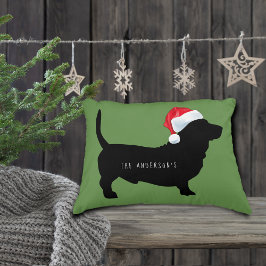 Jul Dachshund Santa Hat Monogram Prydnadskudde