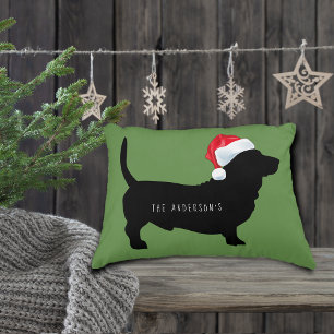 Jul Dachshund Santa Hat Monogram Prydnadskudde