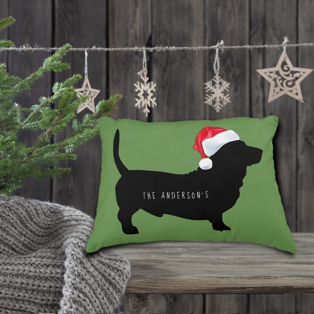 Jul Dachshund Santa Hat Monogram Prydnadskudde (Christmas Dachshund Santa Hat Monogram Accent Pillow)