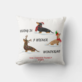 Jul Dachshund som går i ett Wiener Wonderland Kudde
