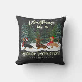Jul Dachshund som går i ett Wiener Wonderland Kudde