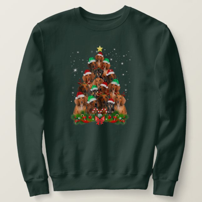 Jul Dachshund träd Funny Pajamas Julafton  Lång Ärmad Tröja (Design framsida)