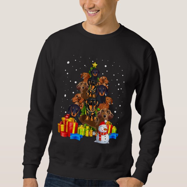 Jul Dachshund Träd Funny Pajamas Lång Ärmad Tröja (Framsida)