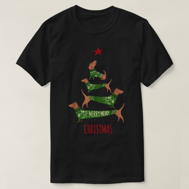 Jul Dachshund träd T Shirt Funny Pajamas Xma (Design framsida)
