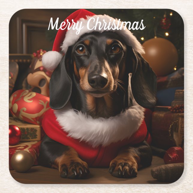Jul Dachshund Underlägg Papper Kvadrat (Framsidan)