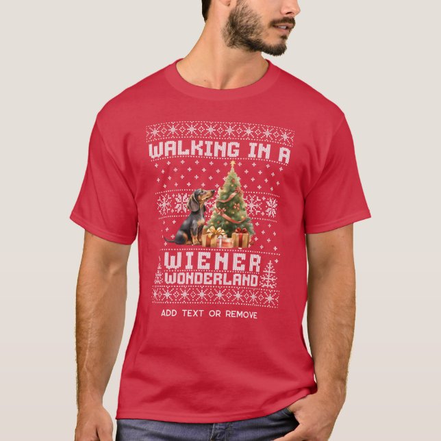 Jul Dachshund Walking i ett Wiener Wonderland T Shirt (Framsida)