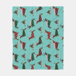Jul Dachshunds Wearing Sweater & Santa Hat Fleecefilt