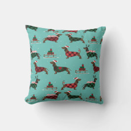 Jul Dachshunds Wearing Sweater & Santa Hat Kudde